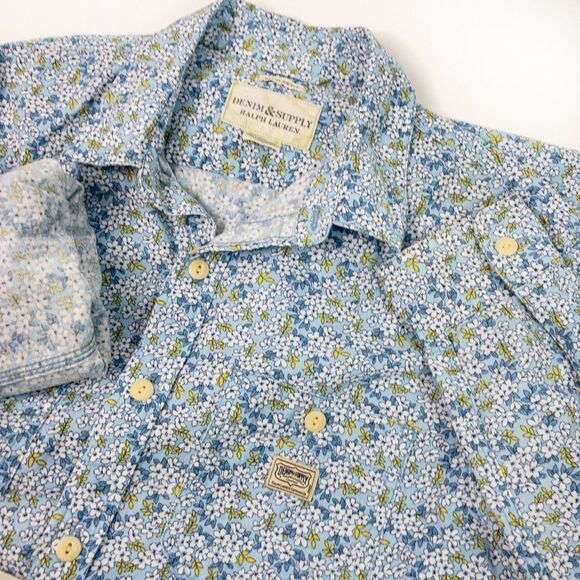 Ralph Lauren D&S Blue Floral Button Down Top Sz M - Picture 7 of 12